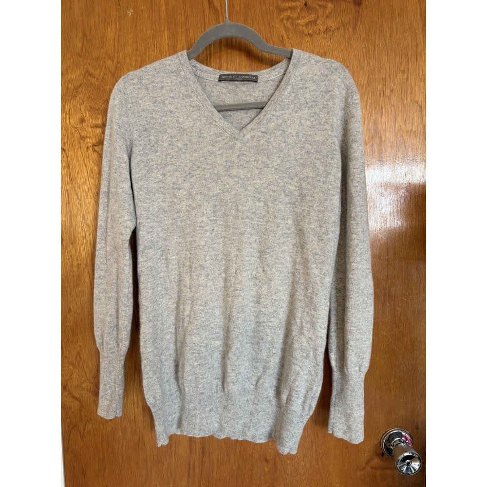 House of Cashmere London Womens 100% Cashmere V Neck Sweater Jumper Gray Small